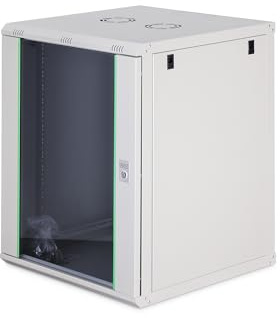 DIGITUS Netzwerkschrank – 19 Zoll 16HE – Unmontiert – Dynamic-N – Grau | 600 mm Tiefe – 470 mm Nutztiefe – Wandmontage – 60 kg Traglast – Glastür
