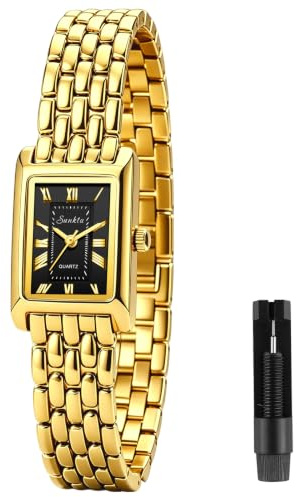 LIGE Uhr Damen, Rechteckig Vintage Quartz Analog Armbanduhr Damen | mit Edelstahlarmband Wasserdicht Römische Ziffern Elegante Kleine Armbanduhren für Mädchen