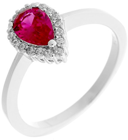 Orphelia Damen-Ring 925 Silber rhodiniert Zirkonia rot Tropfenschliff Gr. 50 (15.9)-ZR-7226/RU/50