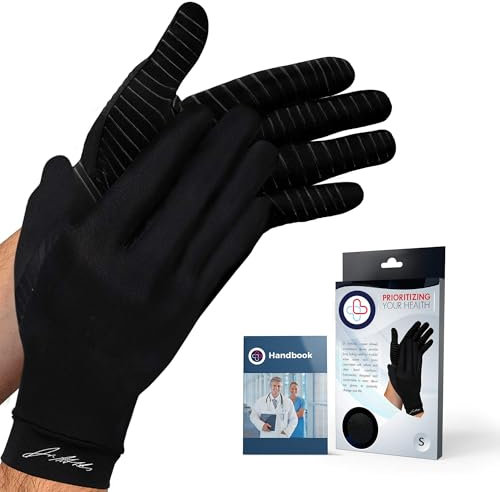 Von Ärzten Entworfen, Arthrose Handschuhe mit Kupfer, Kompressionhandschuhe für Frauen und Männer, Vollfingerhandschuh für Arthritis, Schmerzlinderung und Wärme, Schwarz, S