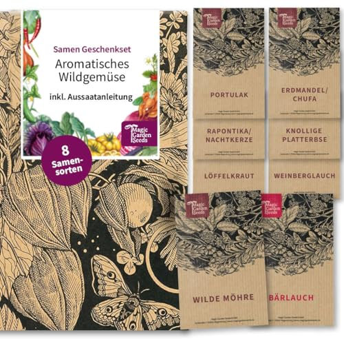 Magic Garden Seeds - Wildgemüse Samen Geschenkset mit 8 Geheimtipp-Gemüsesorten für den Garten - Gemüsesamen alte Sorten - Kräutersamen - Pflanzensamen - Garten Geschenk