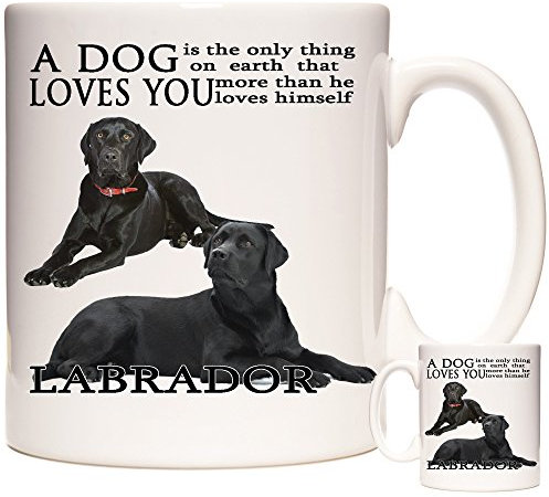 KAZMUGZ Black Labrador Mug, A Dog Loves You. 11oz Ceramic Mug. Labrador Photo Mug. Labrador Coffee Mug. Gift for Labrador Owners