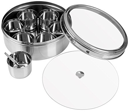 Premier Housewares Spice Container Set with Clear Lid, Stainless-Steel, Silver, 20 x 20 x 8 cm