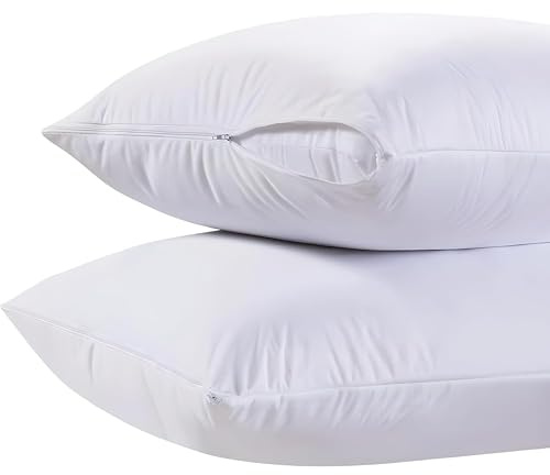 White Classic King Pillow Covers with Zipper 2 Pack - 20 x 36 Ultra-Soft, Cozy and Noiseless King Pillow Protector, 200 Thread Count, Fade-Resistant Pillow Shams