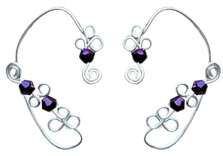 Ohrmanschette Ranke Silber Lila Ohrklemme Ohrschmuck ohne Ohrlöcher kein Piercing Earclimber Handmade (Rechte + Linke Seite)
