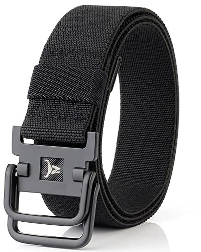 TENINE Unisex Leinwand Gürtel, Elastischer Stoffgürtel Stretchgürtel Militär Gurtband Nylon Gürtel für Damen Herren Taktischer Gürtel Metallschnalle mit Doppel D-Ringe Schnalle