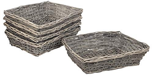 Ehc 5 x Wicker Wood Grey Gift Basket Storage Hamper Display Tray, 38 (L) X 28 (W) X 8.5 (H) cm