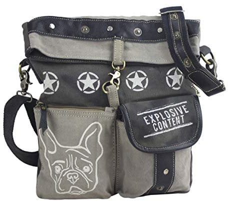 Sunsa Damen Tasche. Hund Liebhaber Umhängetasche Handtasche. Bag aus Canvas & Leder. Schultertasche Damentasche in Vintage Stil. Crossbody mit Hundeaufdruck