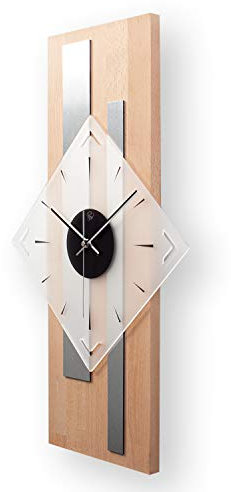 Kreative Feder Moderne Designer Holz Alu Wanduhr leise ohne Ticken 60x30cm (Buche, leises Quarzuhrwerk)