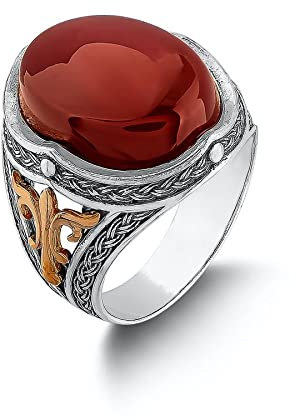 Jemen Achat (Aqeeq) Stein geschnitzt osmanischen Stil Sterling Silber Herren Ring, Stein, Achat