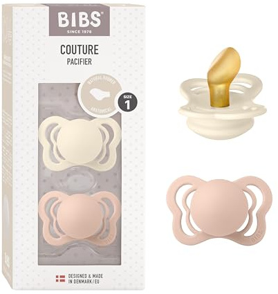 BIBS Couture Schnuller 2er-Pack, BPA-frei, Kiefergerechte Form. Naturkautschuk/Latex, Hergestellt in Dänemark. 0-6 Monate (2er Pack), Ivory/Blush