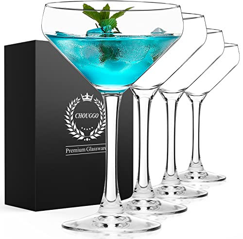 Chouggo Cocktailgläser-Set, mundgeblasene Premium-Kristall-Martini-Gläser für Bar, Martini, Cosmopolitan, Manhattan, Gimlet, Pisco Sauer, 340 ml, transparent