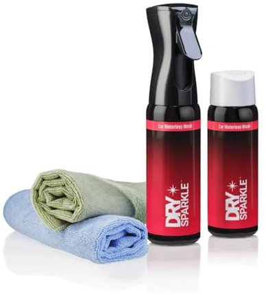 DrySparkle Waterless Car Cleaner kit, Eco-Friendly Exterior Cleaner Spray, 100% Biodegradable, Wash, Polish, and Protect - Refiller with Microfiber Cloths - 600ml