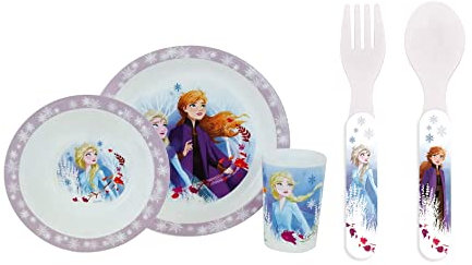 Ensemble repas lunch 3 pièces et 2 couverts réutilisables Disney Reine des Neiges