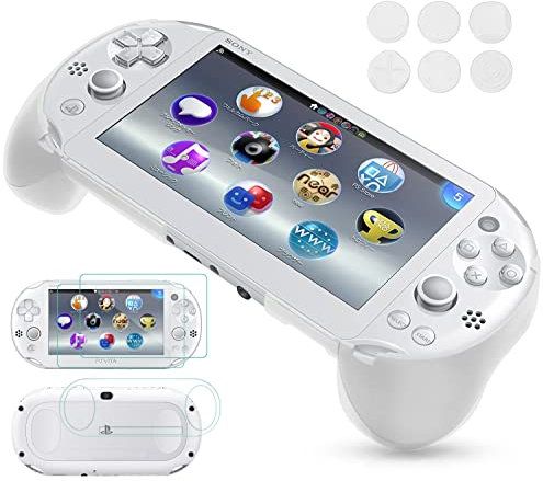 Gorliskl Hand Grip Handle Joypad Protective Case with L2 R2 Trigger Button Grip Shell Controller Protective Case for Sony Playstation PS Vita 2000 PSV 2000 PS Vita Slim.(White)