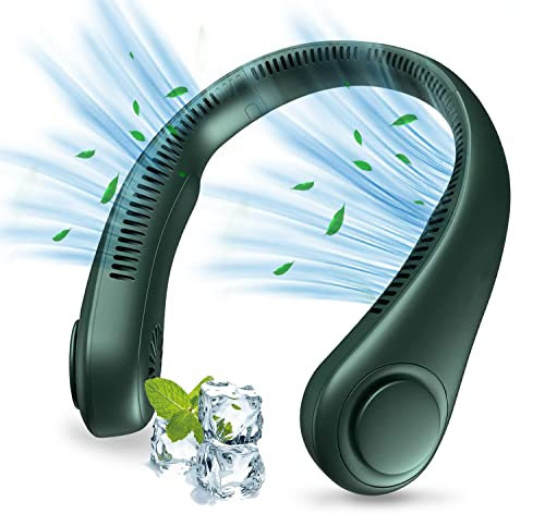 Wisada Ventilateur Nuque Portable,USB Ventilateur de Cou avec Batterie 2400mAh,Ventilateur Mains Libres Sans Pale,3 Vitesses, Ventilateur Silencieux Réglable à 360°pour Bureau, Domicile,Voyage (Vert)
