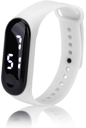 Montre Numérique, Affichage à Lumière Blanche LED Miroir en Plastique Mouvement électronique Bracelet en Silicone Montre de Sport, Bracelet Intelligent Montre de Sport pour Enfants Femmes(Blanc)