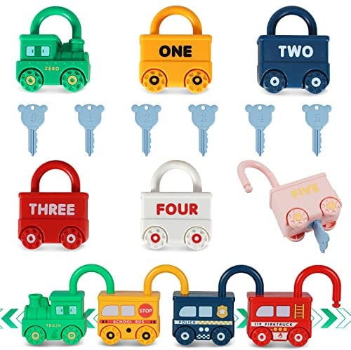 Kizmyee 6 Stück Schloss mit Schlüssel Kinder, Montessori Spielzeug, Motorikspielzeug Busy Board Baby Sensorik Spielzeug Schlüssel Kinder Lernspielzeug Geschenk für Mädchen Junge ab 3+ Jahre