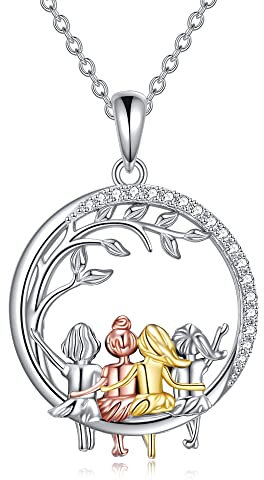 VONALA 4 Sisters Necklace 925 Sterling Silver Tree of Life Friendship Jewellery Birthday Gifts for Women