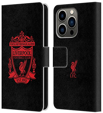 Head Case Designs Offizielle Liverpool Football Club Schwarz 2 Crest 1 Leder-Wallet-Hülle Kompatibel mit Apple iPhone 14 Pro