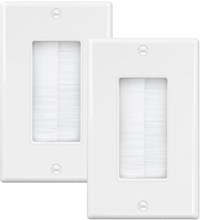 iwillink Brush Wall Plate (2 Pack), Cable Pass Through Insert for Wires, Single Gang Cable Access Strap, Wall Socket for HDTV, Home Theater Systems White