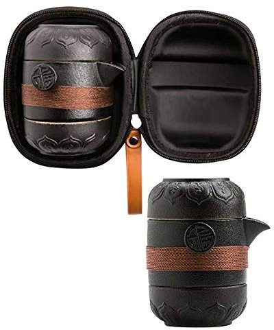 Syfunlv Service à Thé de Voyage Portable, Mini Théière de Voyage en céramique Kung Fu, Voyage Portable Kung-Fu en céramique, avec 1 Pot et 2 Tasses, Voyage, Cadeaux,Bureau,Maison