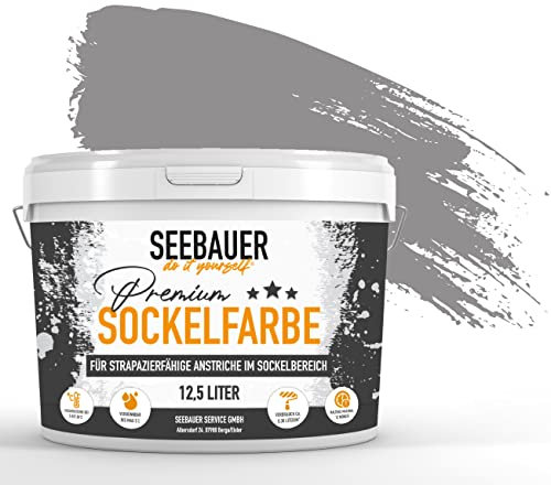 SEEBAUER diy® Sockelfarbe Grau für Außen (No. 232 Misty Moor 300 ml) Rissfüllende Betonfarbe Dachfarbe Fassadenfarbe für Mauerwerk und Kellerwand