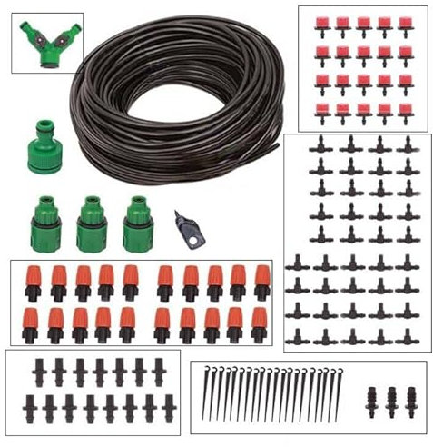 LINZI Garden Irrigation System 30M/100FT Micro Drip Irrigation Kit, DIY Plant Atomizing Adjustable Nozzle Sprinkler Automatic Dripper Watering Tubing Hose Kit for Greenhouse Flowerbed Patio Lawn