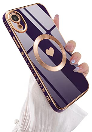 UEEBAI Magnetisch für iPhone XR Hülle, Kompatibel mit MagSafing Kabelloses Laden [Integrierter Kameraschutz] Kratzfest Dünn Silikon Handyhüllen, Stoßfest Rückseite Schutzhülle - Lila