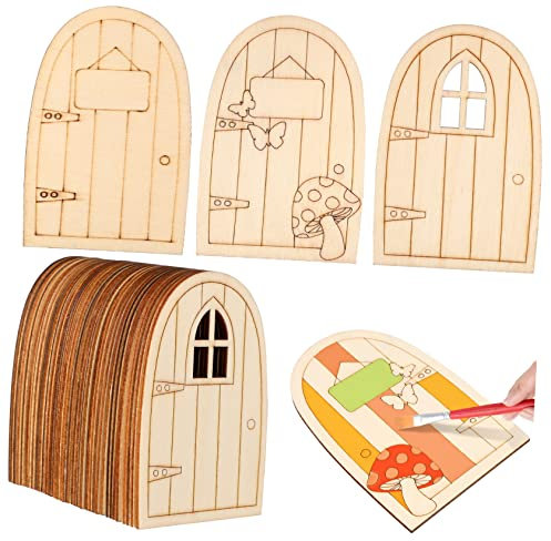 Veemoon 36st Miniatur-feengarten Mini-feentür Tischstaffelei Feentür Baumstamm Feentür Und Fenster DIY Unfertiges Feenfenster Feenhaustüren Spielzeug Tür Feentüren Puppenhaus Draussen Holz