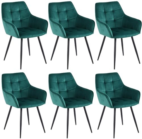Colenis® - Chaises de Salle à Manger Oriana - Vert - Lot de 6 - Moderne Chaise, Velours, Pieds en métal, accoudoir