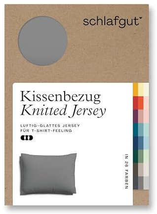 schlafgut Knitted Jersey Kissenbezug 70x90 cm Grey Mid Uni weicher Premium Kopfkissenbezug einzeln, faltenfrei mit Elasthan