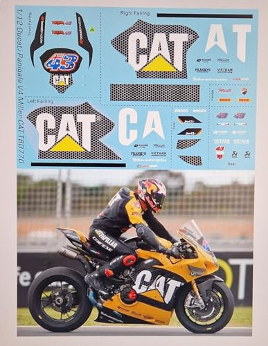 Generisch 1/12 Waterslide Decals für Ducati Panigale V4 R Yellow CAT Miller SBK 2022 TB Decal TBD770