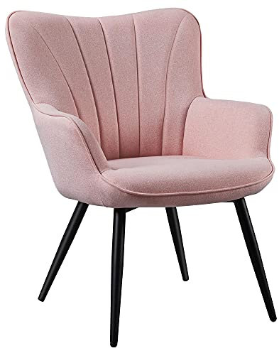Yaheetech Poltrona Relax da Salotto Sedia Imbottitacon Schienale Curvo Poltrocina in Tessuto Braccioli da Pranzo Soggiorno Poltrona per Camera da Letto/Saloni/Sala Attesa/Ospiti Rosa