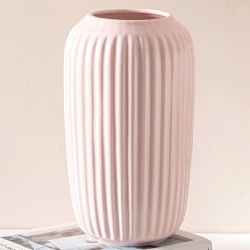 Vase Rosa, Deko Vasen aus Keramik, Blumenvase Modern für Tischdeko Innenbereich - 25 cm, Rosa