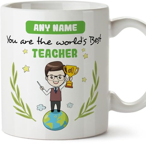 MUGFFINS Tazas Personalizadas para MAESTRO hombre - En Inglés - You are World's Best - 11 oz / 330 ml - Regalo Personalizable original y divertido