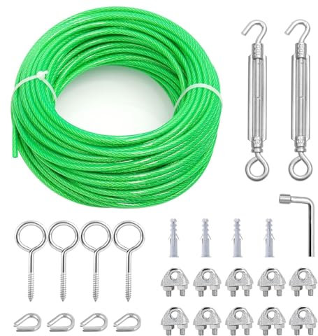 hannger M6 Tendeurs pour câbles en fil de fer 5MM, 15M Câble d'acier enduit de PVC Câble métallique et câble métallique pour support de plantes grimpantes/ligne de vêtements/clôture de jardin
