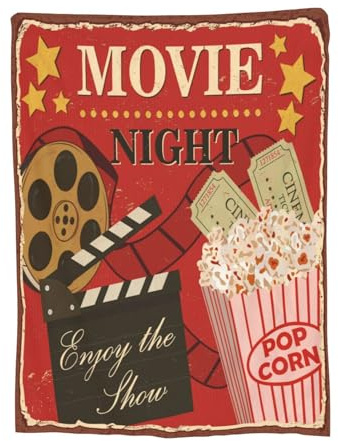 Decke mit Filmmotiven, Vintage-Kino, Popcorn-Film, moderne Bett-, Sofa-Dekoration, weich, warm, leicht, Fleece, für Geburtstag, Valentinstag, für Damen, Herren, Mädchen, Jungen, Kinder, Erwachsene,