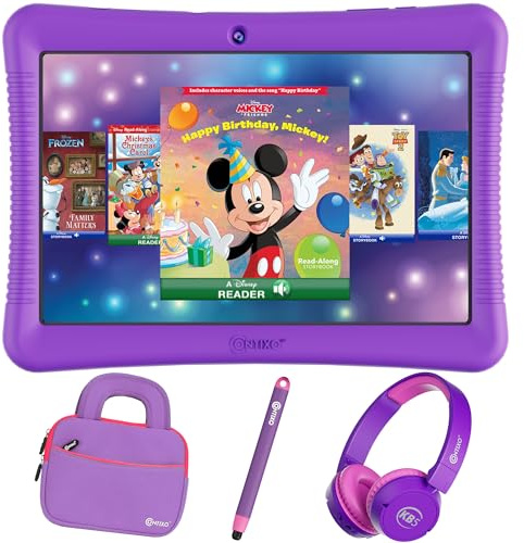 Contixo 10 Android Kids Tablet Bundle - 32GB, Epic! & Lingokids Educational Apps, Parental Controls, Kid-Proof Case w/Kickstand & Stylus, Headphones & Sleeve Bag - Purple