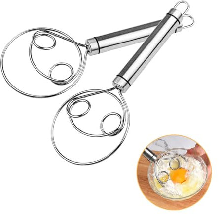 KONFEN 304 Batidor de Masa Danés, 2-Pack Premium 304 Batidor de Masa de Acero Inoxidable, Batidor Manual Danés para Hornear, Batidor de Huevos para la Elaboración de Tartas de Pan