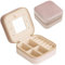 Terafeels Travel Jewellery Box Small Earring Storage Organiser for Women Portable Mini Jewelry Storage Case in PU Leather for Earring Necklace Bracelet Ring Holder Box Pink 4, 47PK