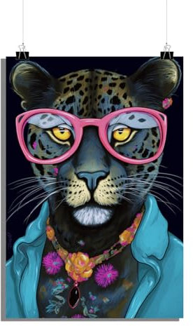 25 Artstreet Blauer Jaguar mit pinken Brillen Pop-Artposter - Lustiges Tiermotiv - Hochwertigesposter - Perfekt zum Einrahmen (50x70)