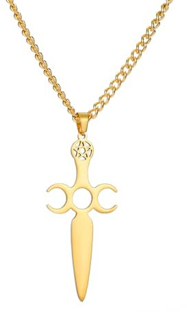 EUEAVAN Dreifache Mondgöttin Halskette Keltische Fruchtbarkeit Göttin Anhänger Halskette Wiccan Amulette Mond Pentagramm Kreuz Schmuck Pagan Geschenke Männer Frauen (Kreuz Triple Goddess gold)