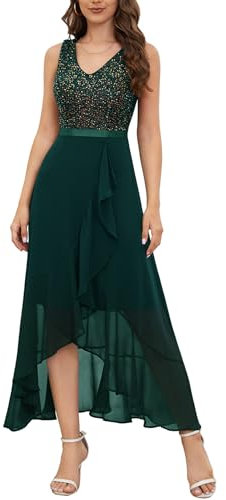 Berylove Abendkleid Glitzer Brautjungfernkleider Lang Cocktailkleid Damen Elegant Konfirmationskleider Tüll Kleid BLS0015 DarkGreen 2XL