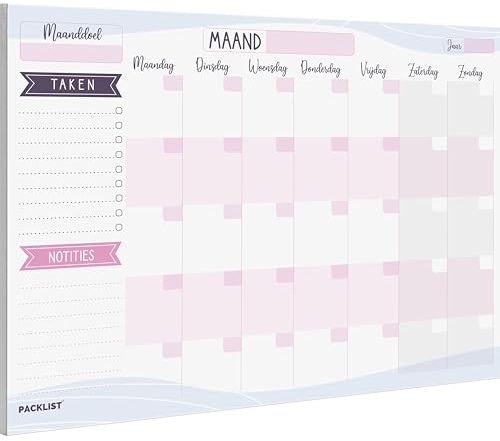 PACKLIST Maandelijkse Planner A4 Ongedateerd - Maandplanner Blok Eeuwige Kalender. Bureau Organizer met 25 Maandelijkse Pagina's. Perfect voor Effectieve Planning!