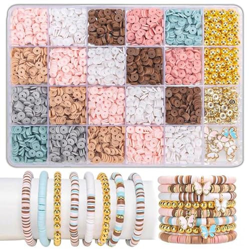 Polymer Clay Perlen für armbänder heishi perlen set perlen für armbänder pastell freundschaftsarmbänder perlen Heishi Perlen Ketten Armbänder Selber Machen für DIY Armband Schmuckherstellung (Khaki)