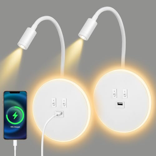 Lampe de Chevet, 3 en 1 Applique Led Flexible Chambre avec Lnterrupteur, Lampede Lecture de Chevet Port de Charge USB, Lampe de Lecture Murales Liseuse Flexible Applique Murale Chambre (WHITE-2PCS)
