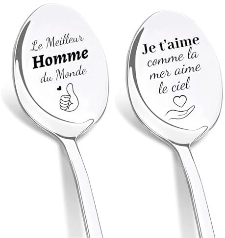DIKARIYA Cadeau Anniversaire Homme, Idee Cadeau Homme, Cuillère à Café Acier Inoxydable, Cuillères Gravées au Laser Meilleur Homme du Monde, Je t'aime Cadeau de Mariage Original pour Homme Mari Copain