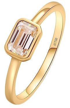 AMDXD Gold 14K Au585 Ring für Damen, Klassiker Solitärring mit 0.6ct Moissanit Rechteck, Gelbgold 585 Freundschaftsringe Pärchen Ringe Partnerringe Echt Goldschmuck, Gold, Gr.62
