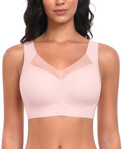 Damen BH Ohne Bügel Nahtloser Bequemer BH Weicher Glatter BHS Bustier Bügelloser BHS Komfort Soft Bra T-Shirt Bralette Gepolsterter (Rosa-Glatt, 2XL)